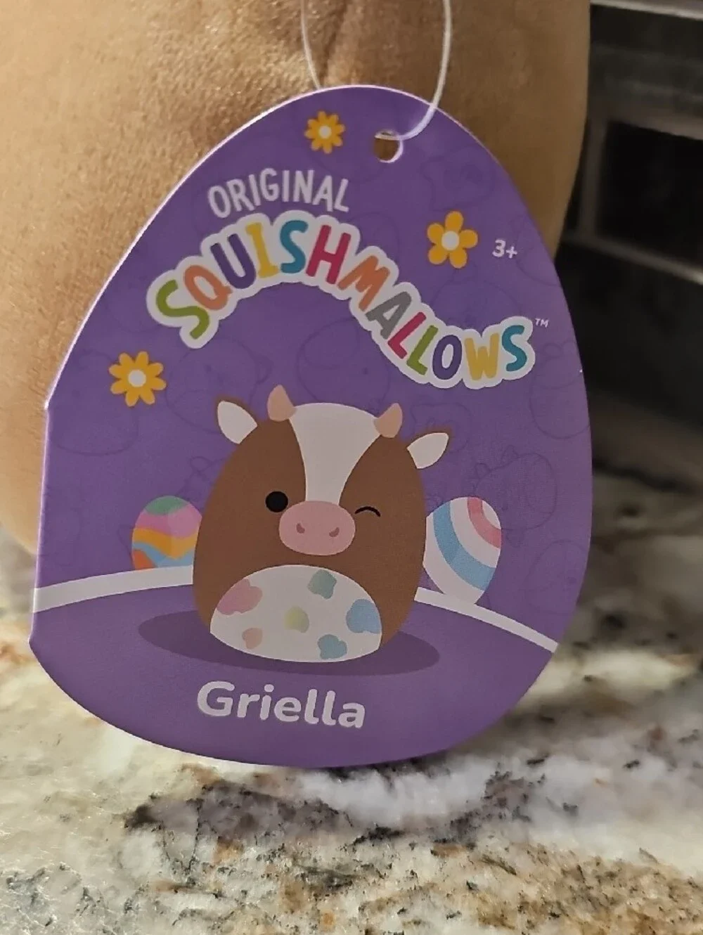 Squishmallows Tan & Cream Cow Plush with Pastel Polka Belly